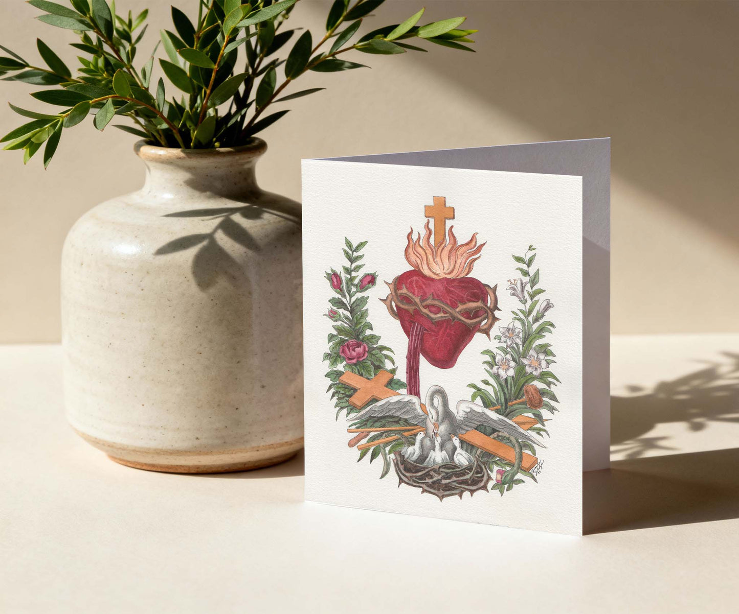 Sacred Heart (vintage watercolor) Greeting Cards